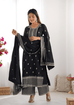 Chinon Silk Fabric Straight Fit Kurta With Dupatta Set - Orgenza Store - digisoch