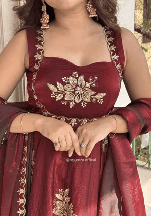 Fendy Satin Gown with Sequins & Zari Work | Designer Party Wear Ethnic Outfit for Women - Orgenza Store - digisoch
