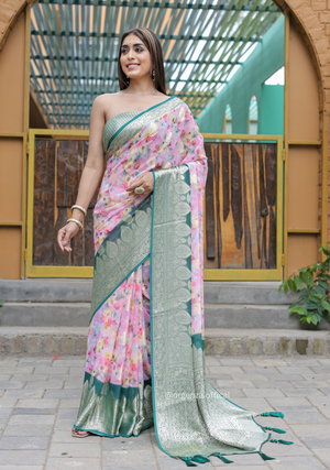 Baby Pink Georgette Saree With Viscose Border - Orgenza Store - digisoch