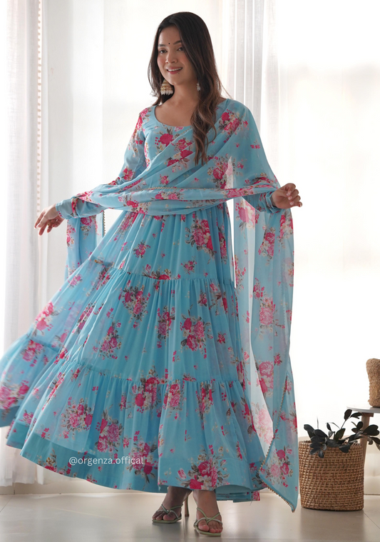 Pure Georgette Silk Floral Print Kurtis With Dupatta Set