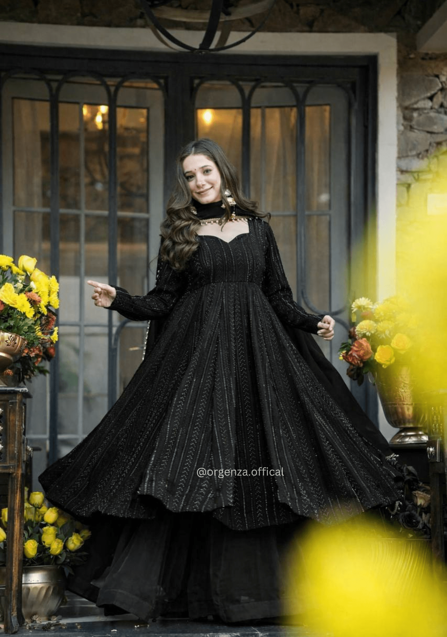 Premium Black Anarkali Sharara Suit Set with Sequins & Zari Embroidery - Orgenza Store
