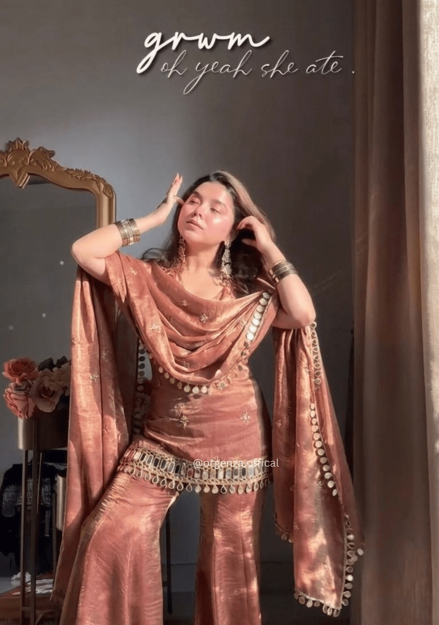 Fendy Silk Mirror Work Sharara Suit Set – Embroidered Sequence Party Wear with Dupatta (3 PCS) - Orgenza Store