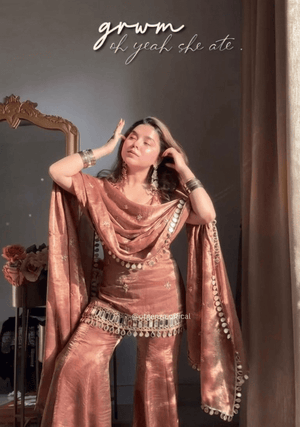 Fendy Silk Mirror Work Sharara Suit Set – Embroidered Sequence Party Wear with Dupatta (3 PCS) - Orgenza Store