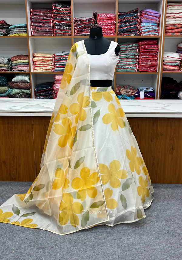 Yellow Colour Organza Silk Lehenga Choli