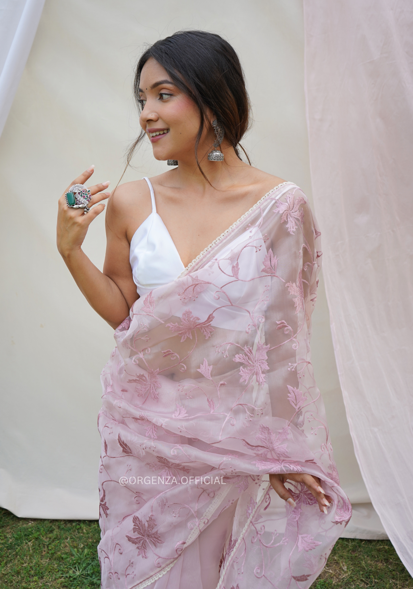 Pure Organza Silk Saree With Chikankari Work - Orgenza Store