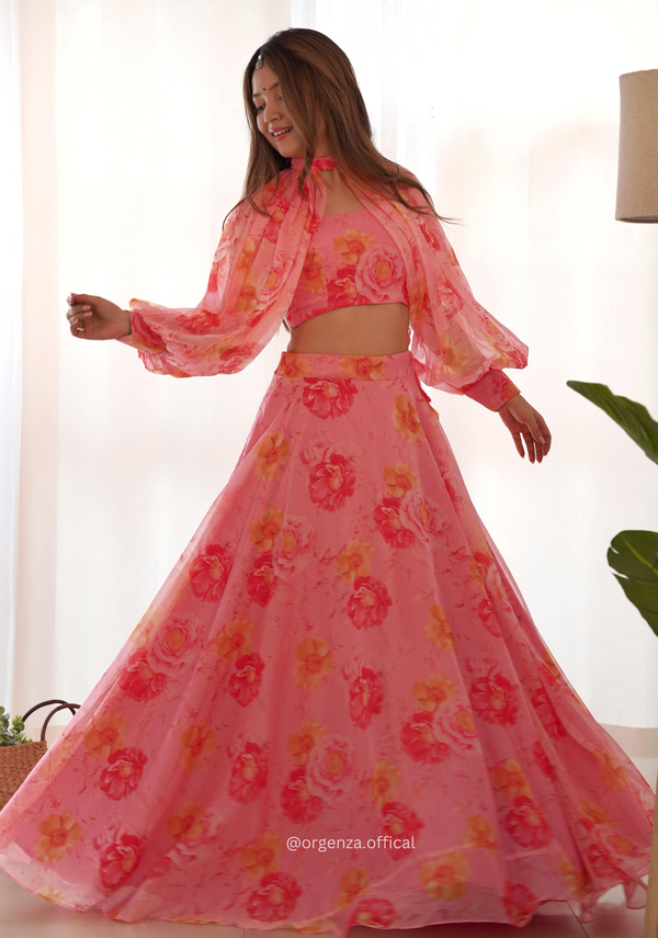 Multi Colour Fully Stitched Organza Lehenga Choli