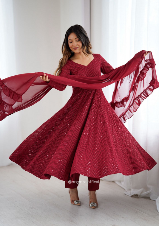 Georgette Silk Lukhnowi Sequence Work Anarkali