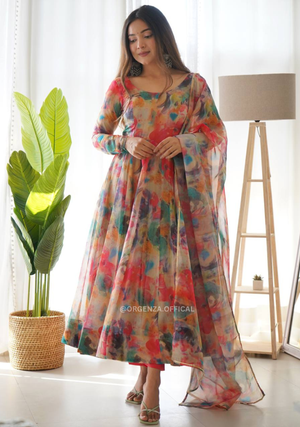 Pure Tabby Organza Silk Floral Anarkali Kurtis - Orgenza Store - digisoch