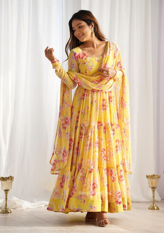 Pure Georgette Silk Floral Print Kurtis With Dupatta Set - Orgenza Store