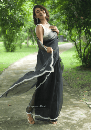 Black Colour Organza Saree With Hand Work - Orgenza Store - digisoch