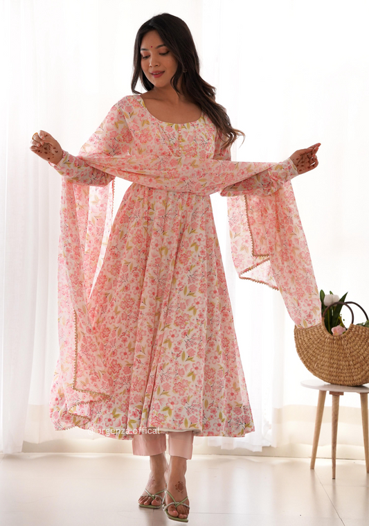 Pure Chiffon Floral Print Kurti Set