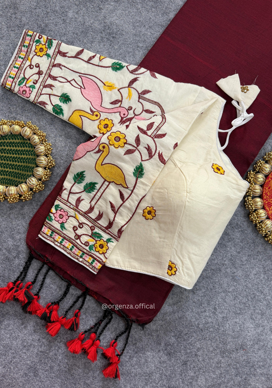 Maroon Handloom Cotton Saree With Tassels