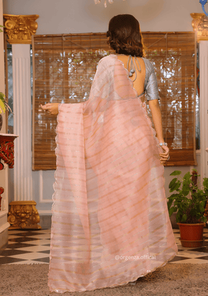 Peach Organza Saree With Weaved Work - Orgenza Store - digisoch