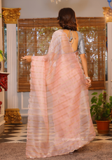 Peach Organza Saree With Weaved Work