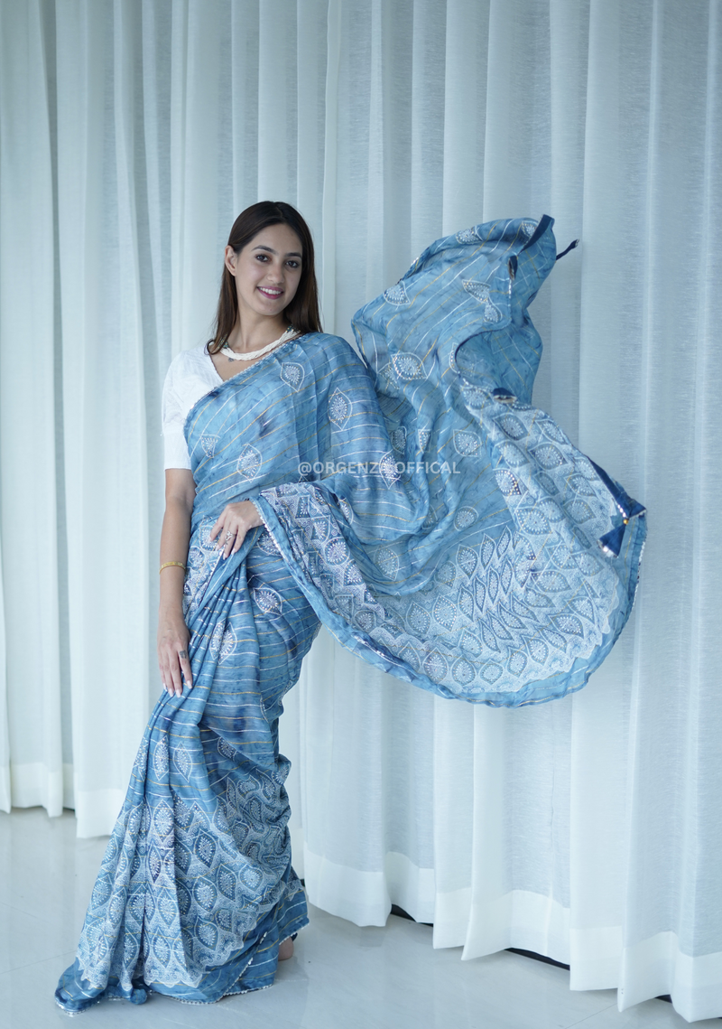 Pure Shimmer Silk Saree With Silver Lining