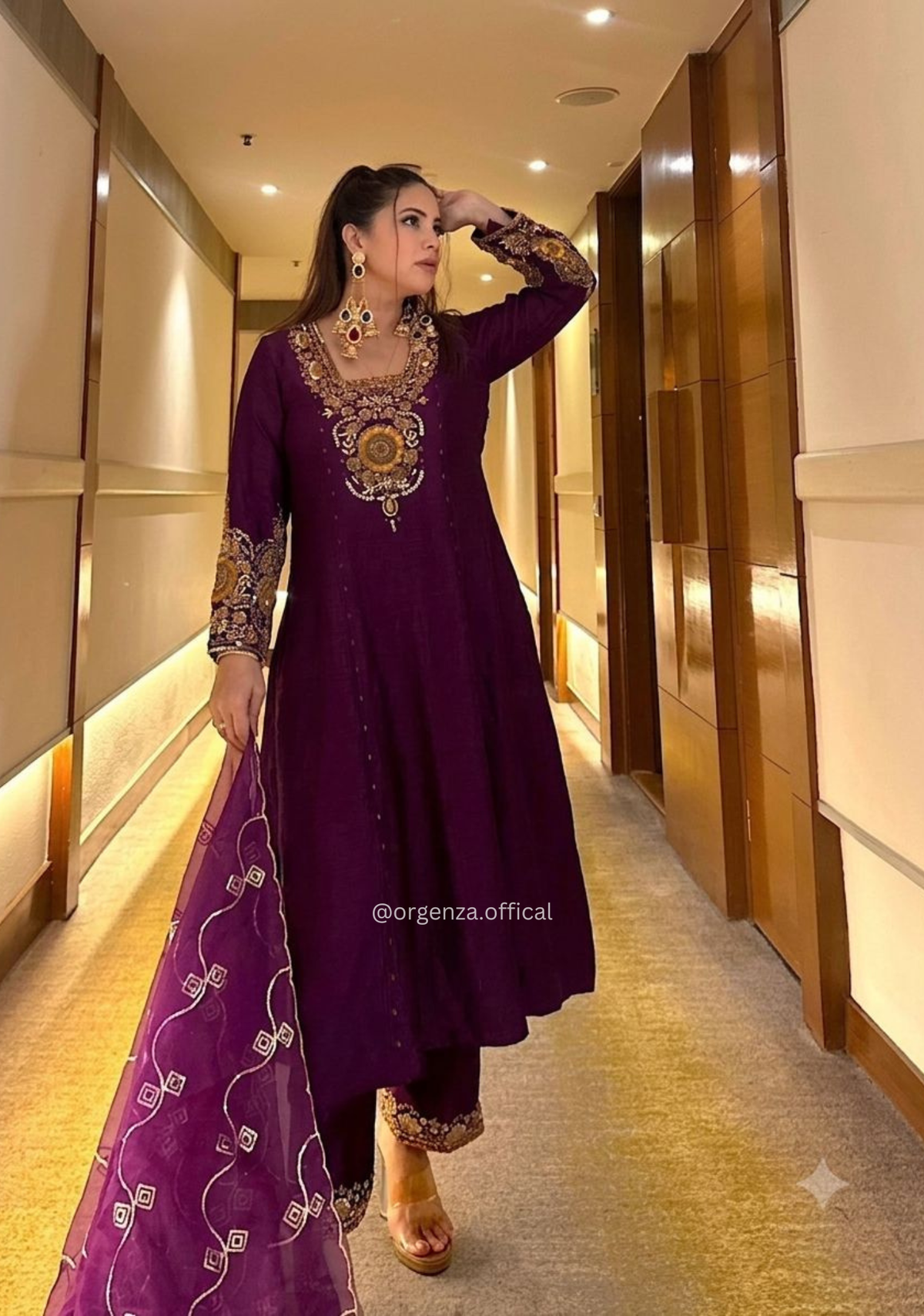 Purple Vichitra Silk Heavy Sequin Zari Embroidered Anarkali Set
