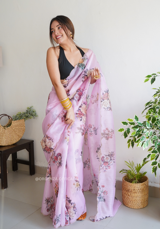 Pure Organza Saree With Hand Work
