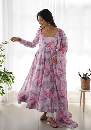 Pure Organza Floral Marble Printed Anarkali Kurti - Orgenza Store - digisoch