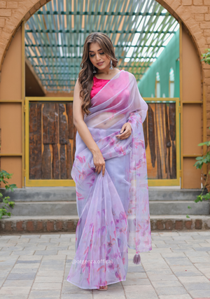 Lavender Colour Digital Print Saree - Orgenza Store