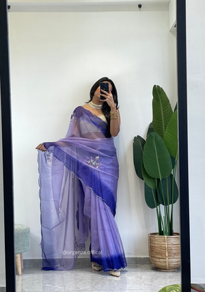 Lilac Purple Colour Organza Silk Saree With Sequence Khatli - Orgenza Store