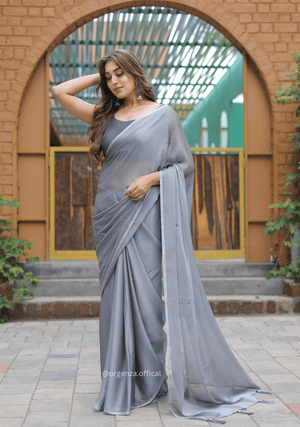 Plain Grey Colour Lining Sitara Georgette Saree - Orgenza Store - digisoch