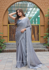 Plain Grey Colour Lining Sitara Georgette Saree