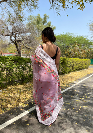 Light Lavender Organza Saree With Chikankari Work - Orgenza Store - digisoch