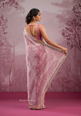 Baby Pink Colour Jimmy Choo Saree With Mirror Work