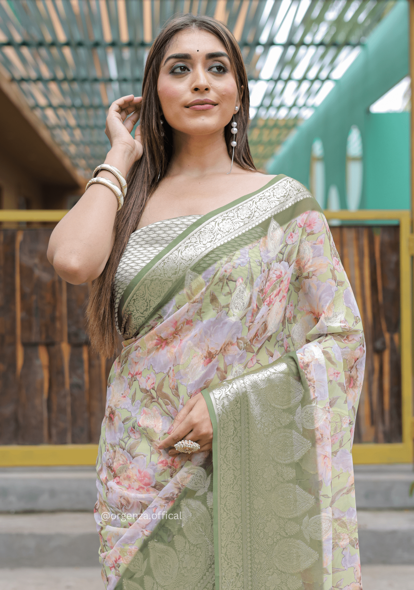 Green Georgette Saree With Viscose Border - Orgenza Store