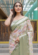 Green Georgette Saree With Viscose Border