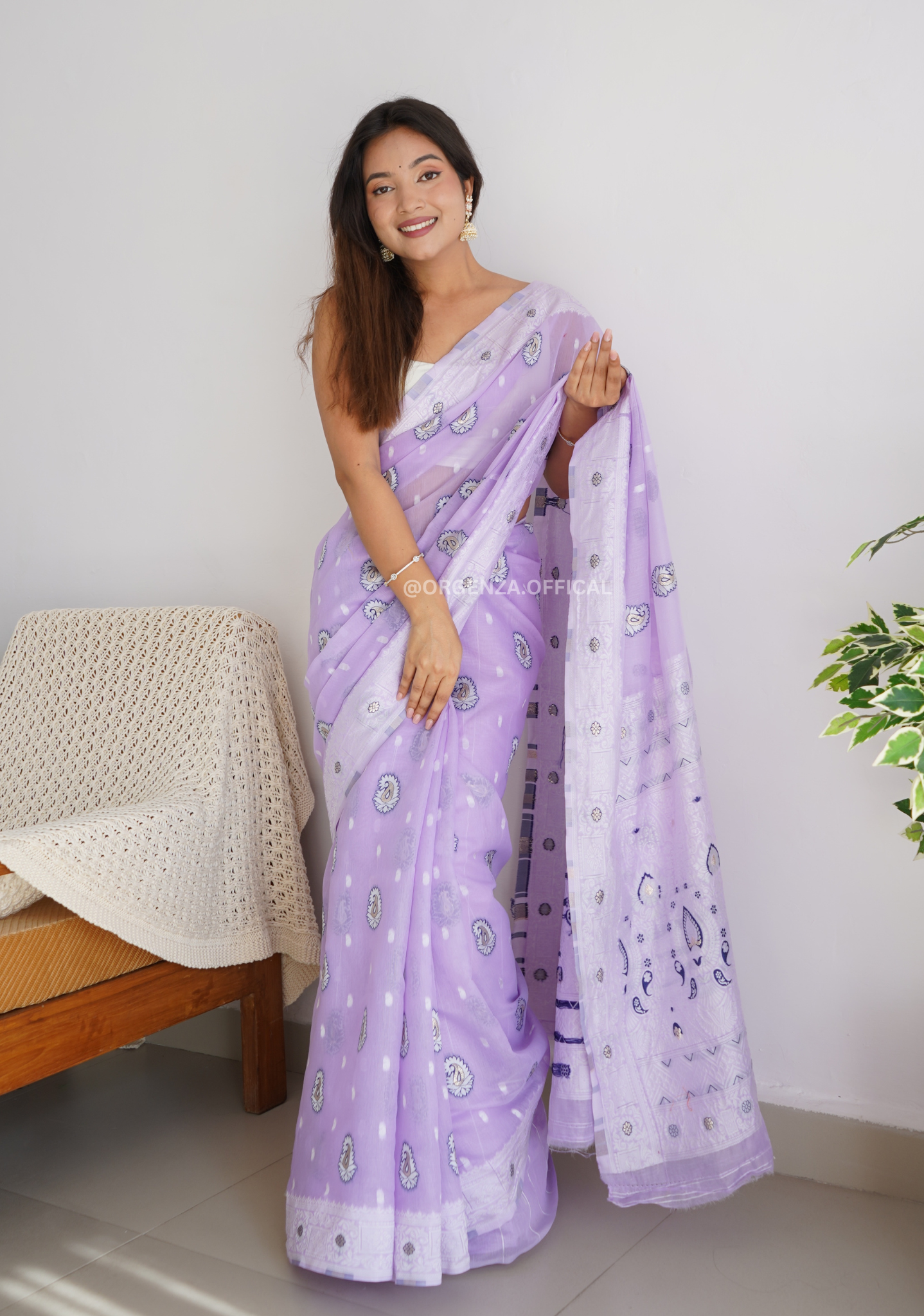 Pure Linen Silk Saree With Multi Thread - Orgenza Store