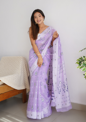 Pure Linen Silk Saree With Multi Thread - Orgenza Store