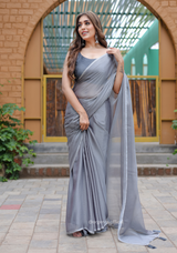 Plain Grey Colour Lining Sitara Georgette Saree