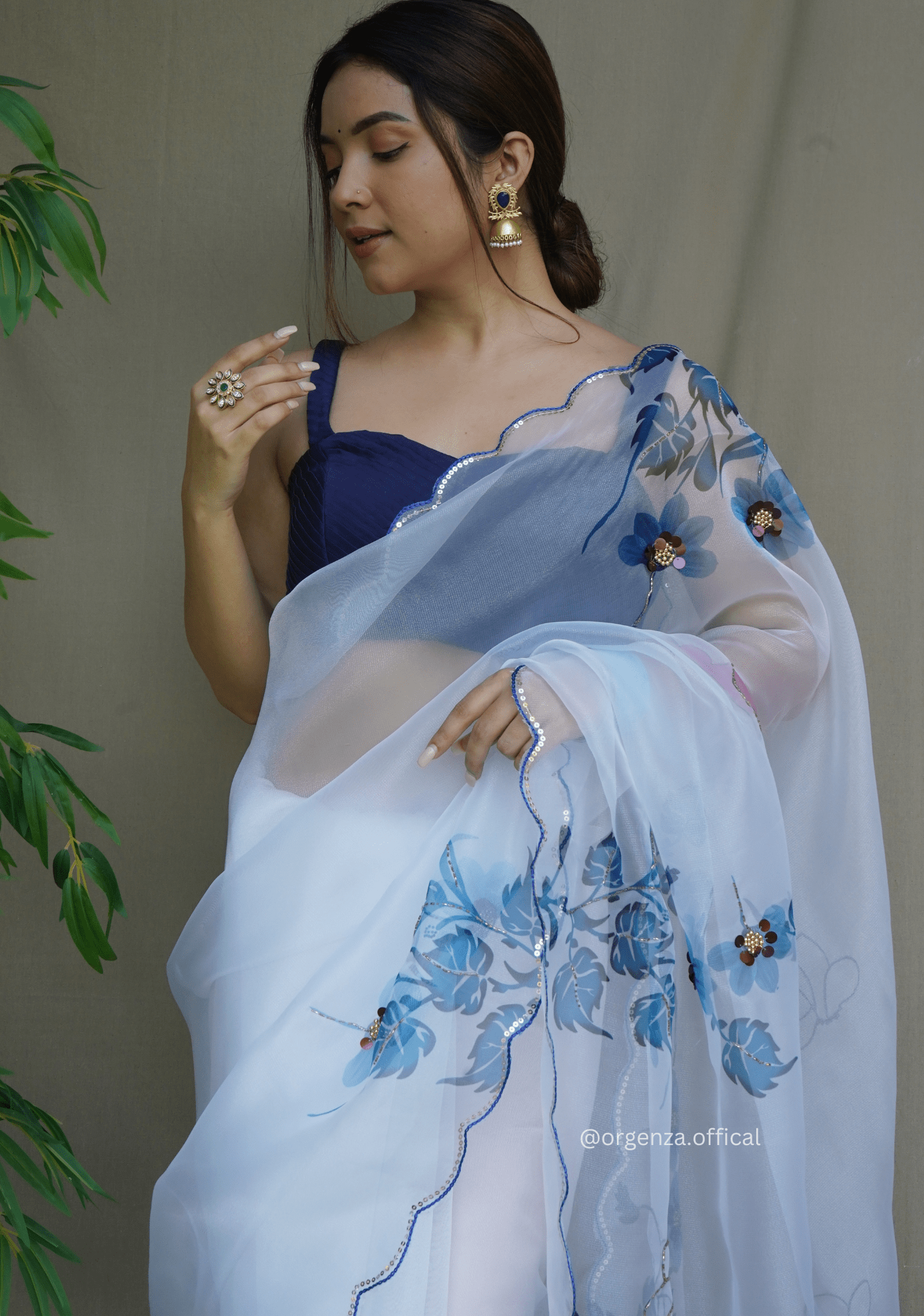 White Colour Organza Saree With Handwork - Orgenza Store - digisoch