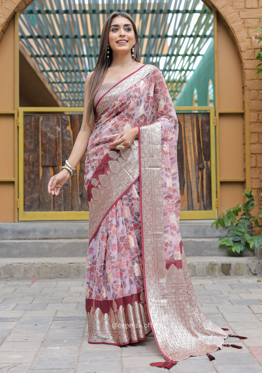 Peach Georgette Saree With Viscose Border - Orgenza Store