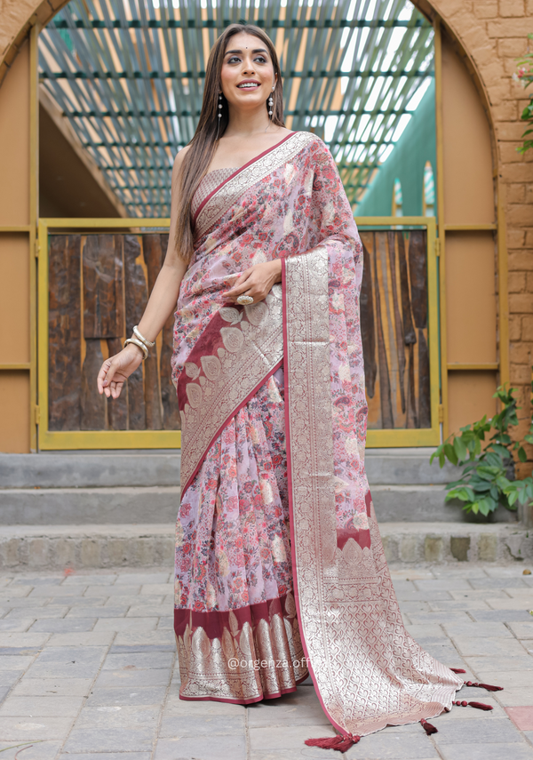 Peach Georgette Saree With Viscose Border