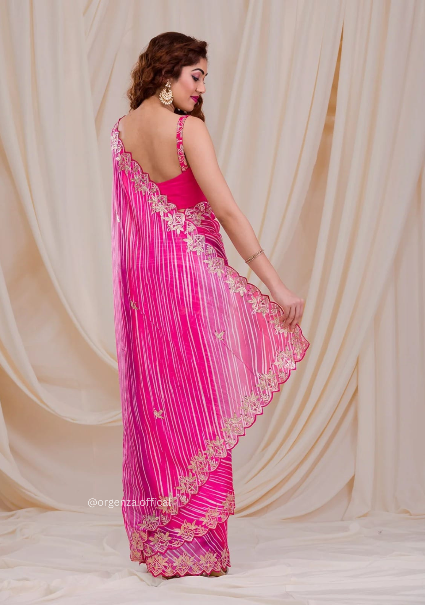 Pink Colour Chinnon Digital Print Saree