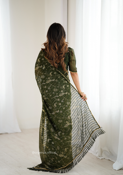 Mehendi Colour Georgette Silk Saree