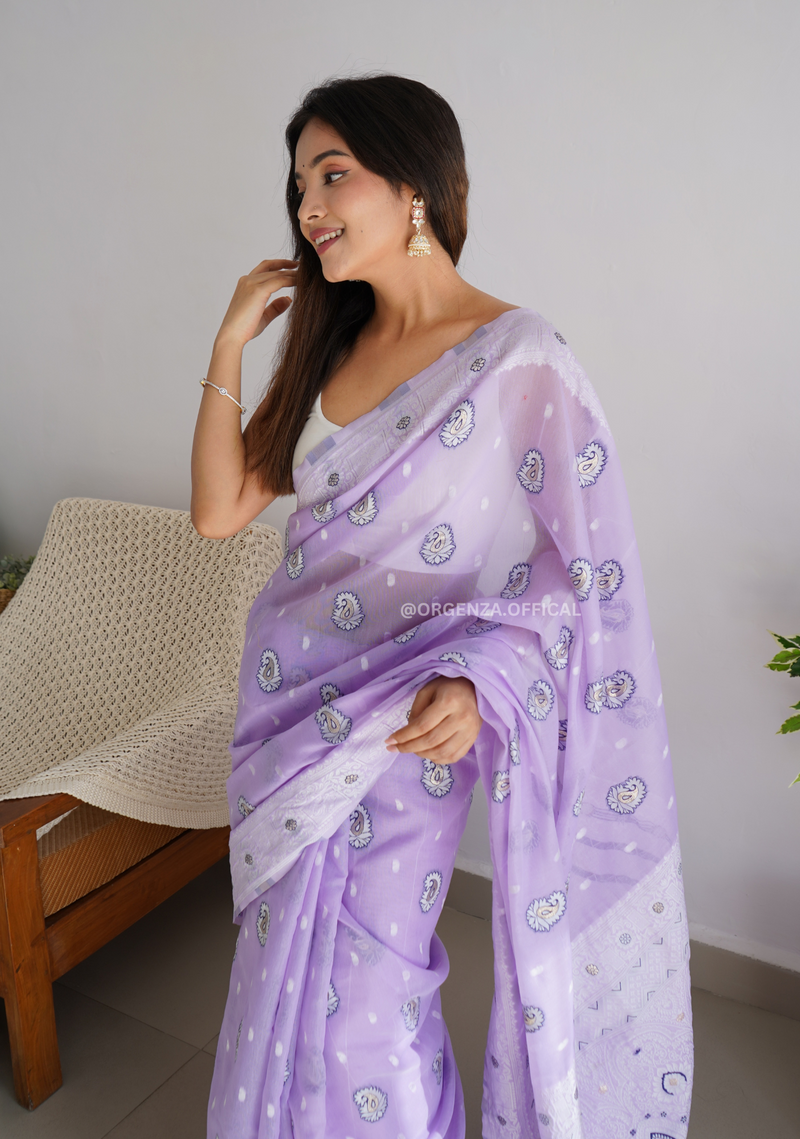 Pure Linen Silk Saree With Multi Thread