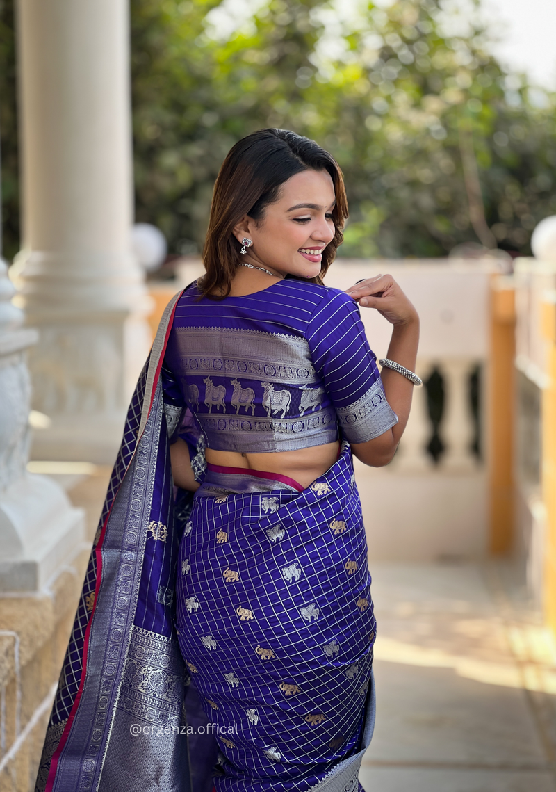Blue Colour Silk Saree With Gold And Silver Zari