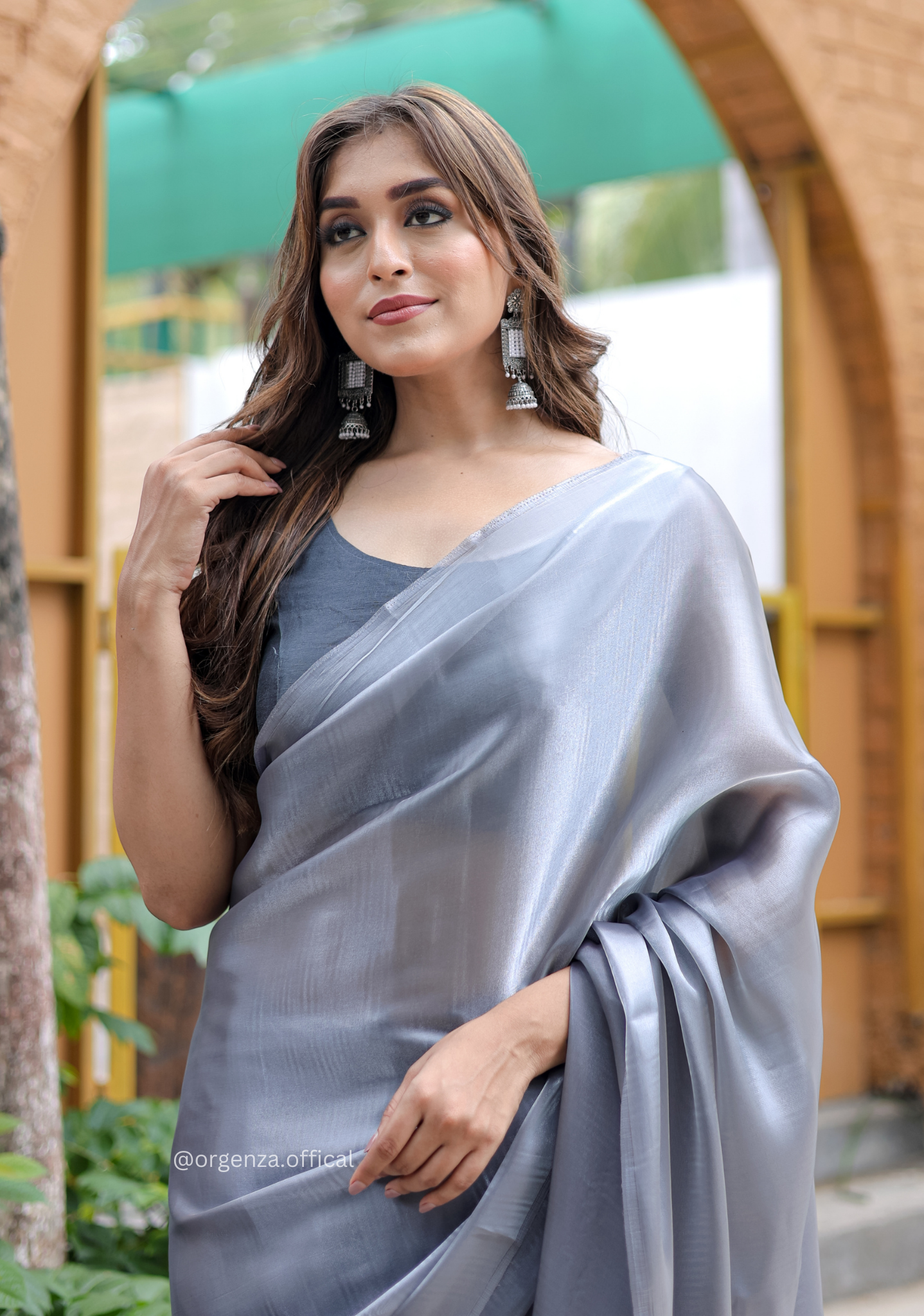 Plain Grey Colour Jimmy Choo Saree - Orgenza Store