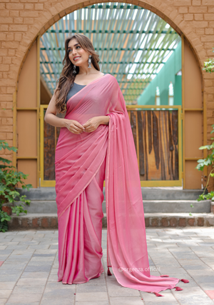 Plain Peach Colour Lining Sitara Georgette Saree - Orgenza Store