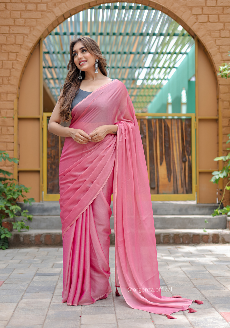 Plain Peach Colour Lining Sitara Georgette Saree