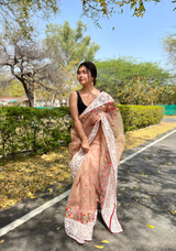 Brown Organza Saree With Chikankari Work