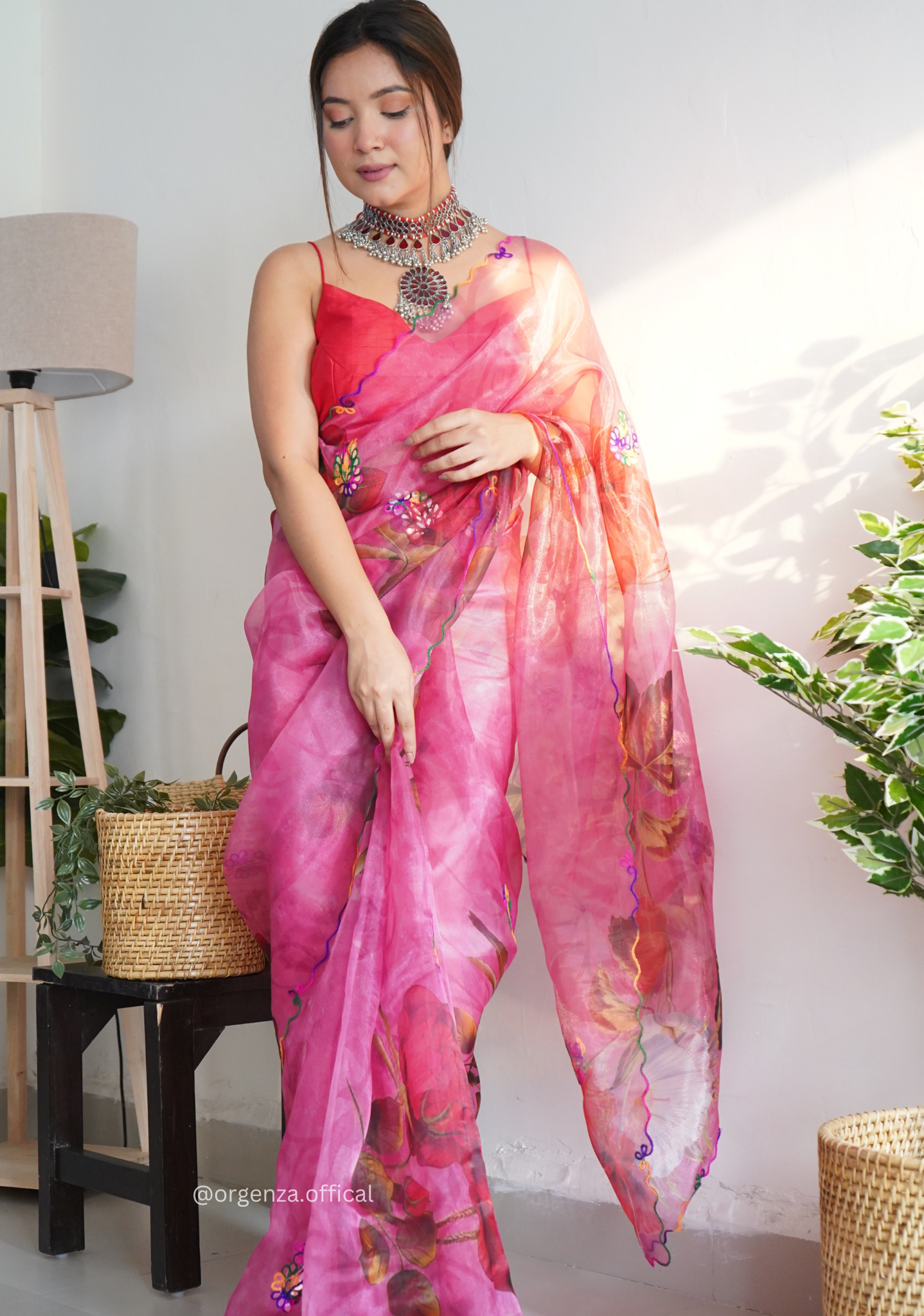 Orgenza Saree With Multi Colour Gotta Work
