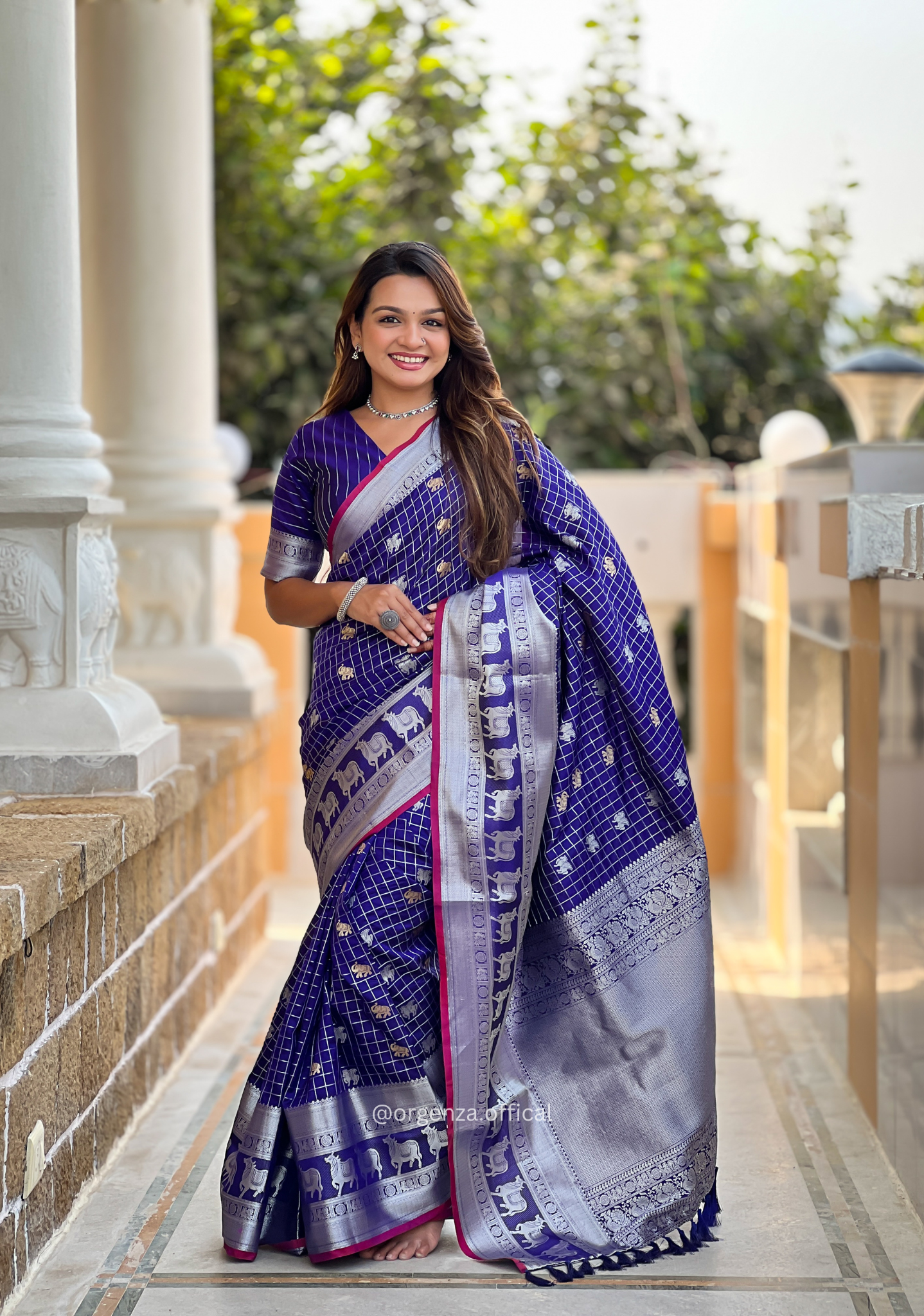 Blue Colour Silk Saree With Gold And Silver Zari - Orgenza Store