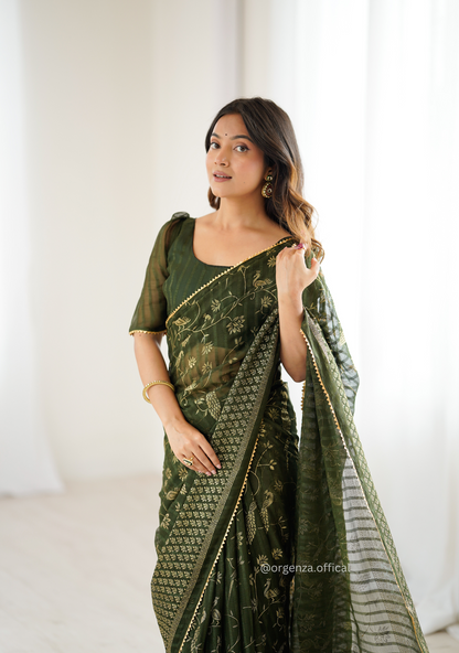 Mehendi Colour Georgette Silk Saree