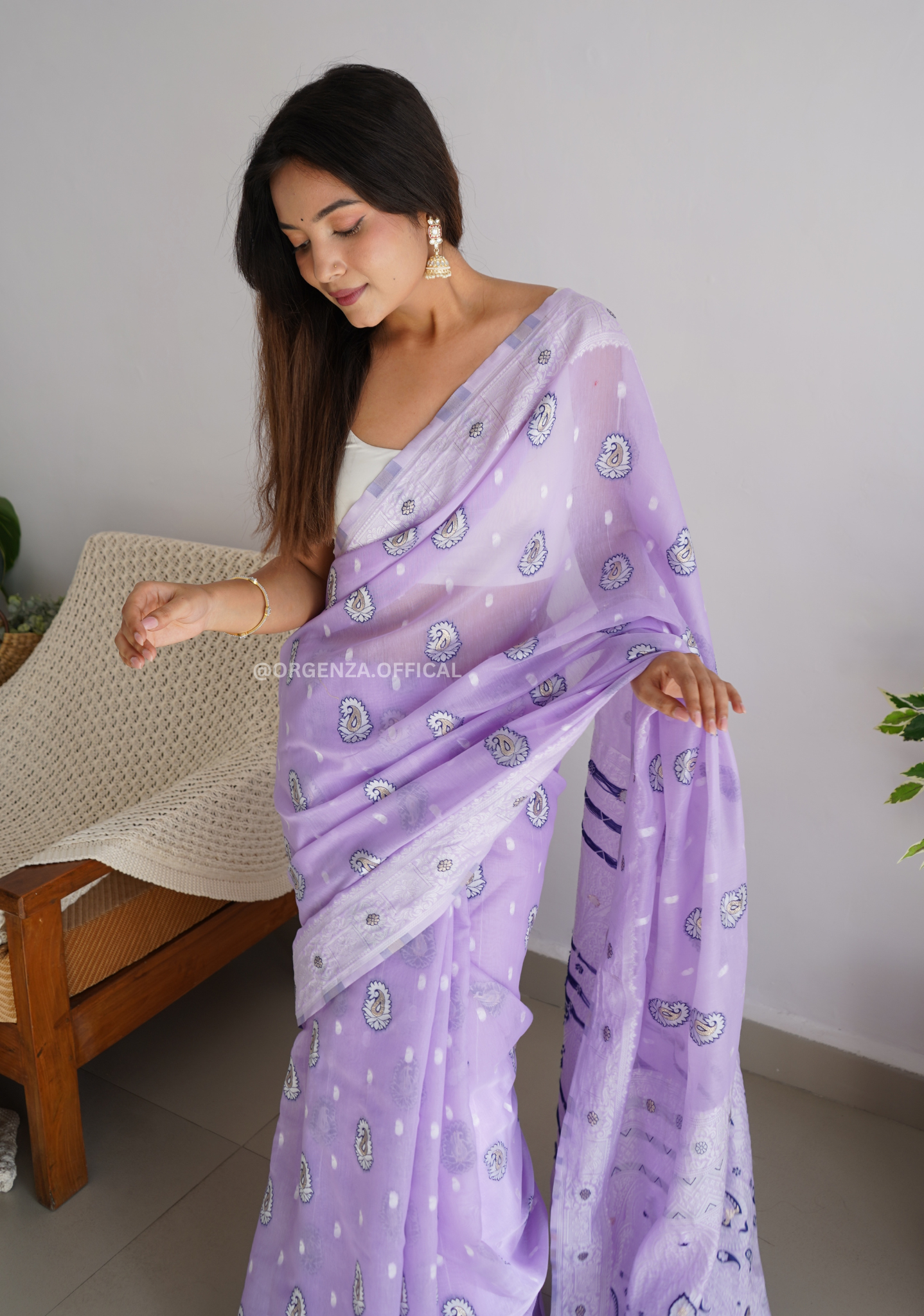 Pure Linen Silk Saree With Multi Thread - Orgenza Store