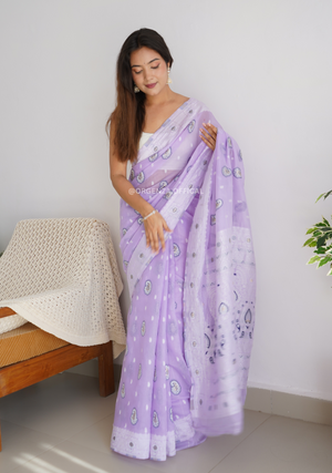 Pure Linen Silk Saree With Multi Thread - Orgenza Store