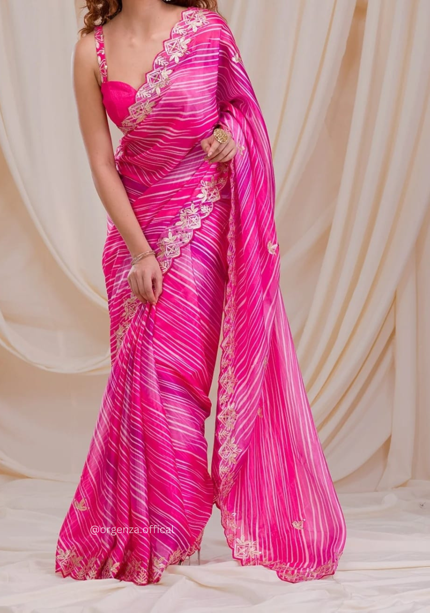 Pink Colour Chinnon Digital Print Saree